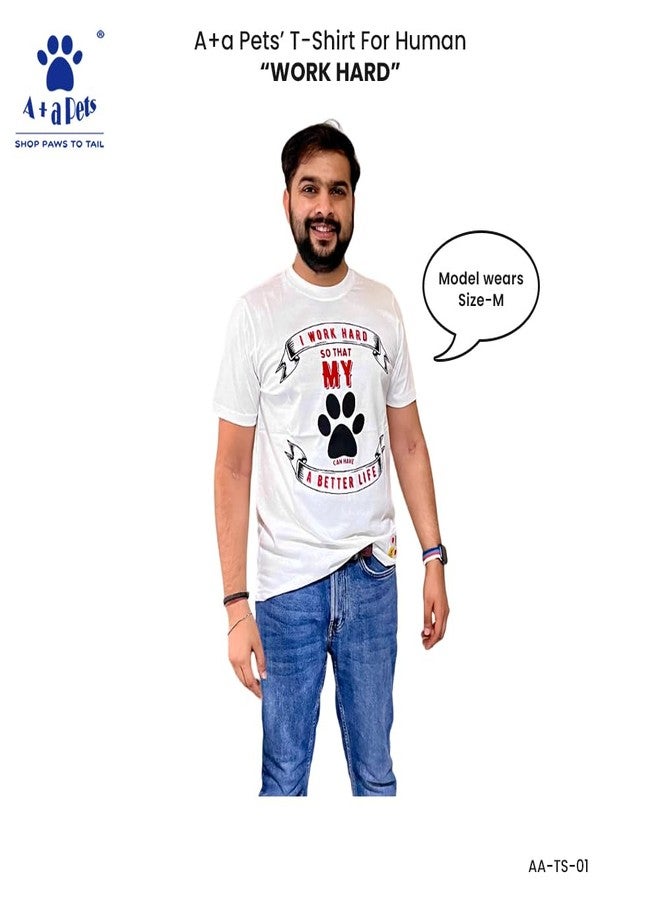 A+a Pets تيشيرت فاخر مطبوع عليه رسومات للحيوانات الأليفة من A+a، مناسب للبشر (للجنسين) 'WH' وللحيوانات الأليفة (الكلاب والقطط) 'Nice' | نصف كم، رقبة دائرية | خفيف الوزن | قطن (مقاسات البشر: XL، الحيوانات الأليفة: L، أبيض H وبني P) - Image 2